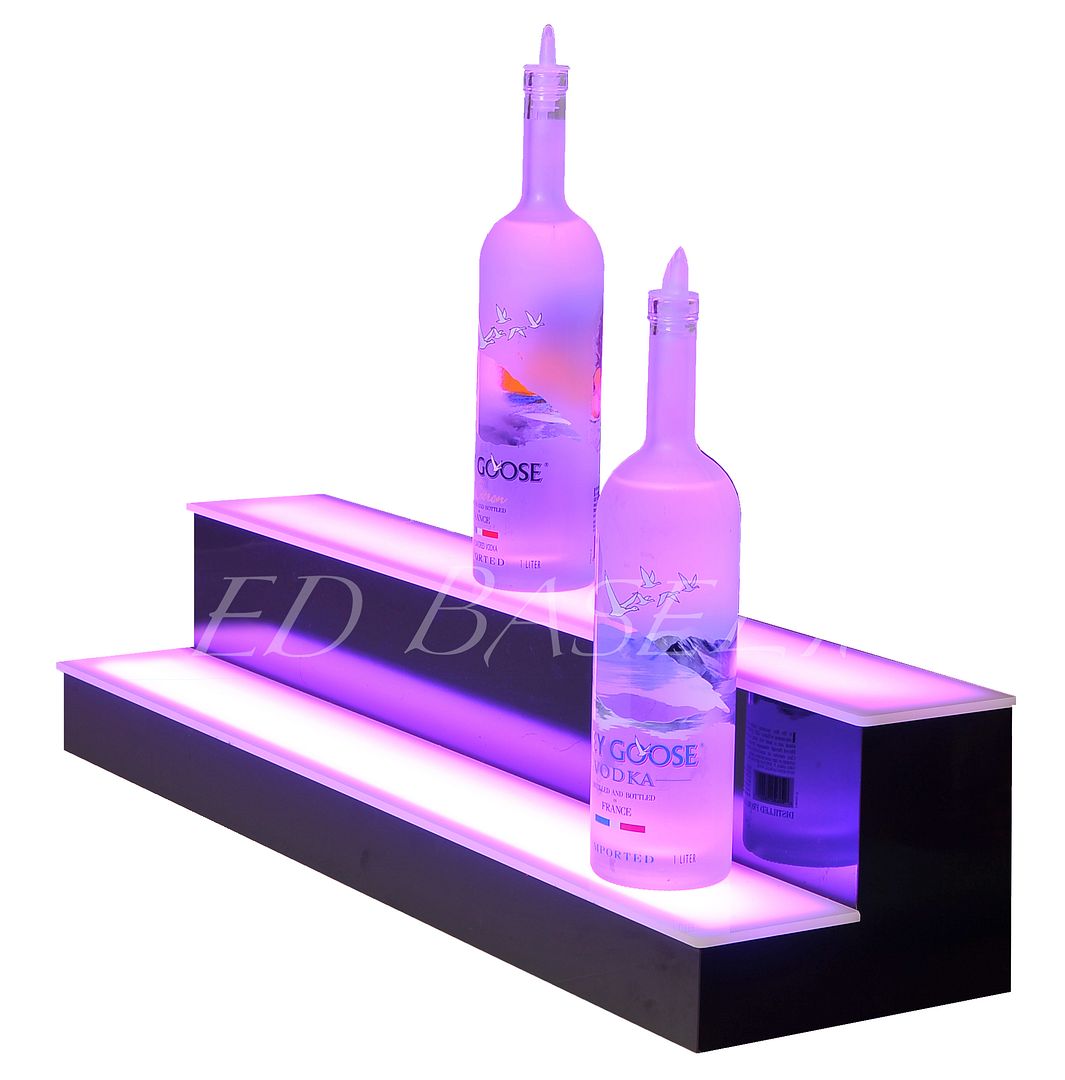 36" LED LIGHTED 2 TIER BACK BAR LIQUOR BOTTLE SHELF BLACKHOMEBARS